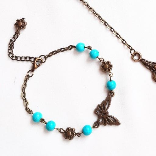 دستبند فیروزه پروانه قابل تنظیم سایز سنتی خاص زیبا بدلیجات زیورآلات دستساز